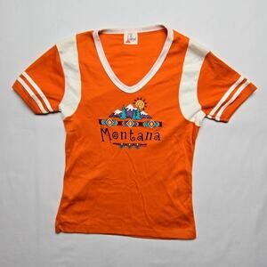 Vintage Montana Graphic Tee Le Riche Orange White Womens Small Nature Shirt VTG